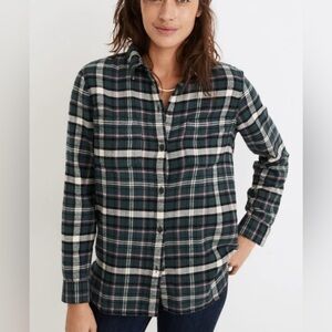 Madewell Flannel Classic Ex-Boyfriend Shirt in Baywood Plaid Green Lane Pink Top